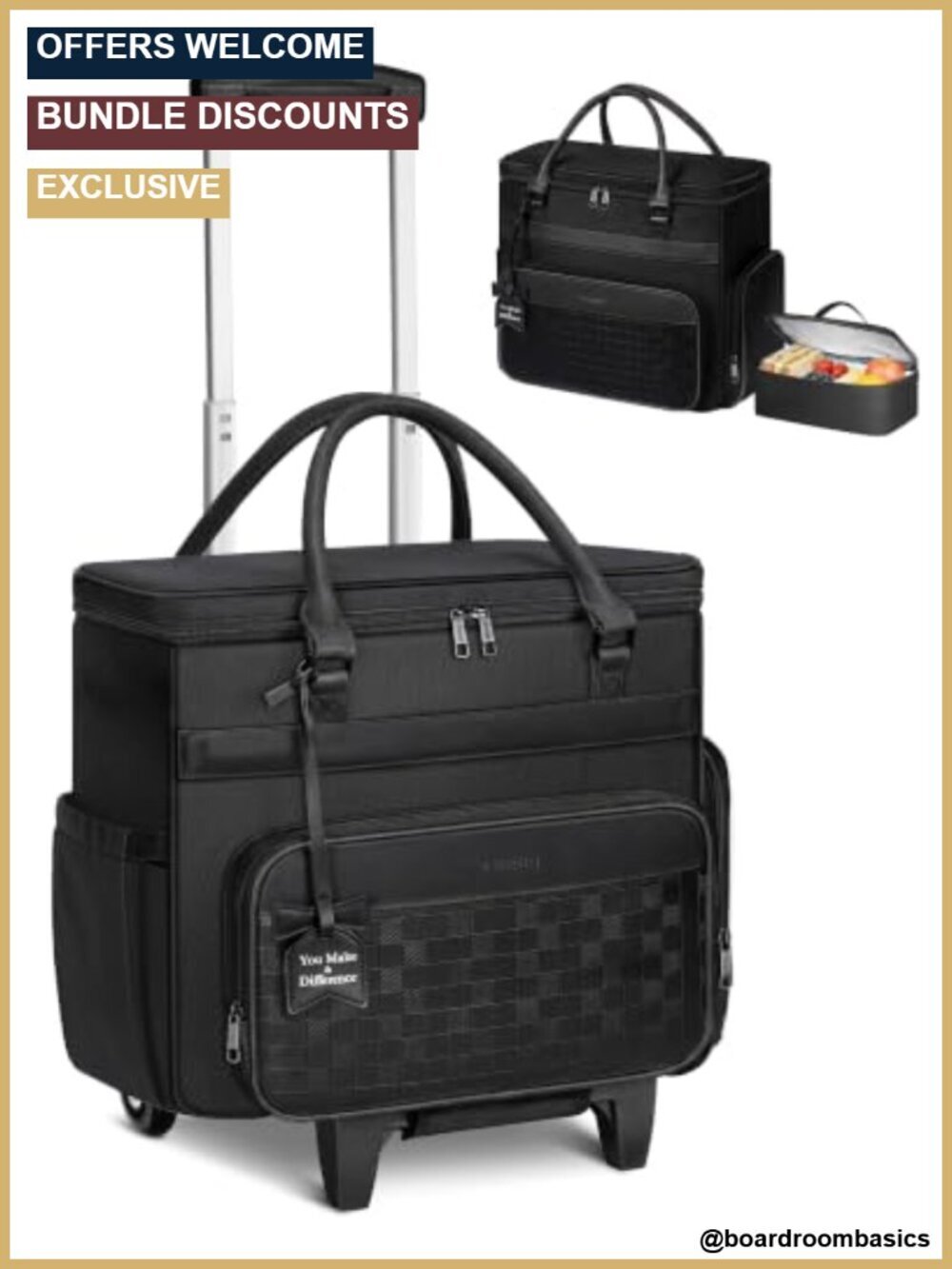 Rolling Laptop Bag with Large Cup Holder, 15.6" Briefcase, Insulated Lunch Bag,